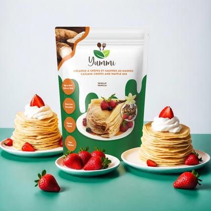 Crêpe moelleuse garnie de fraises fraîches et de crème chantilly, présentée sur une assiette élégante. Un dessert délicieux et coloré, parfait pour toute occasion.
