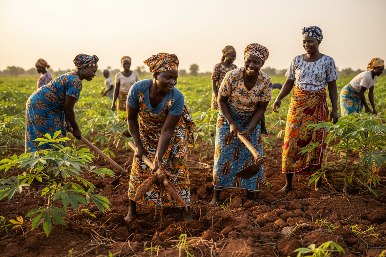 Photographie de femmes africaines cultivant du manioc